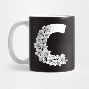 Monochrome capital letter C patterned with sakura twig Mug